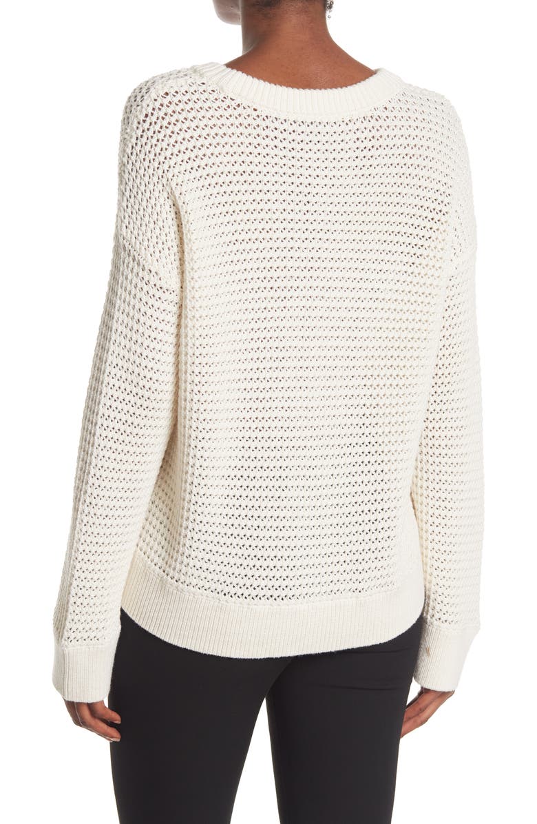 Alice + Olivia Dorla Crew Neck Open Knit Sweater, Alternate, color, 