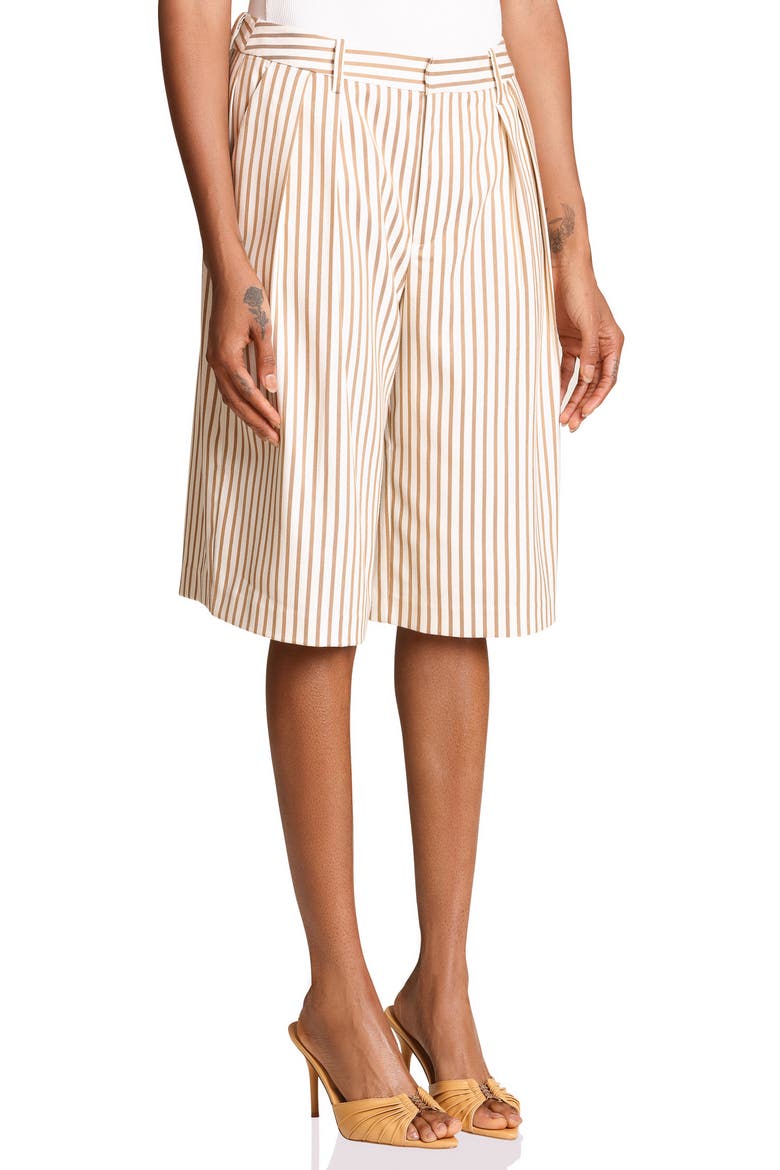 Pleated Bermuda Shorts, Alternate, color, CAMEL / CREAM