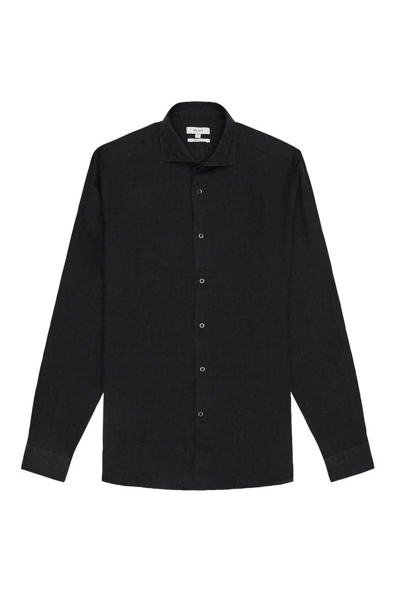 Ruban Linen Button-Up Shirt, Alternate, color, BLACK