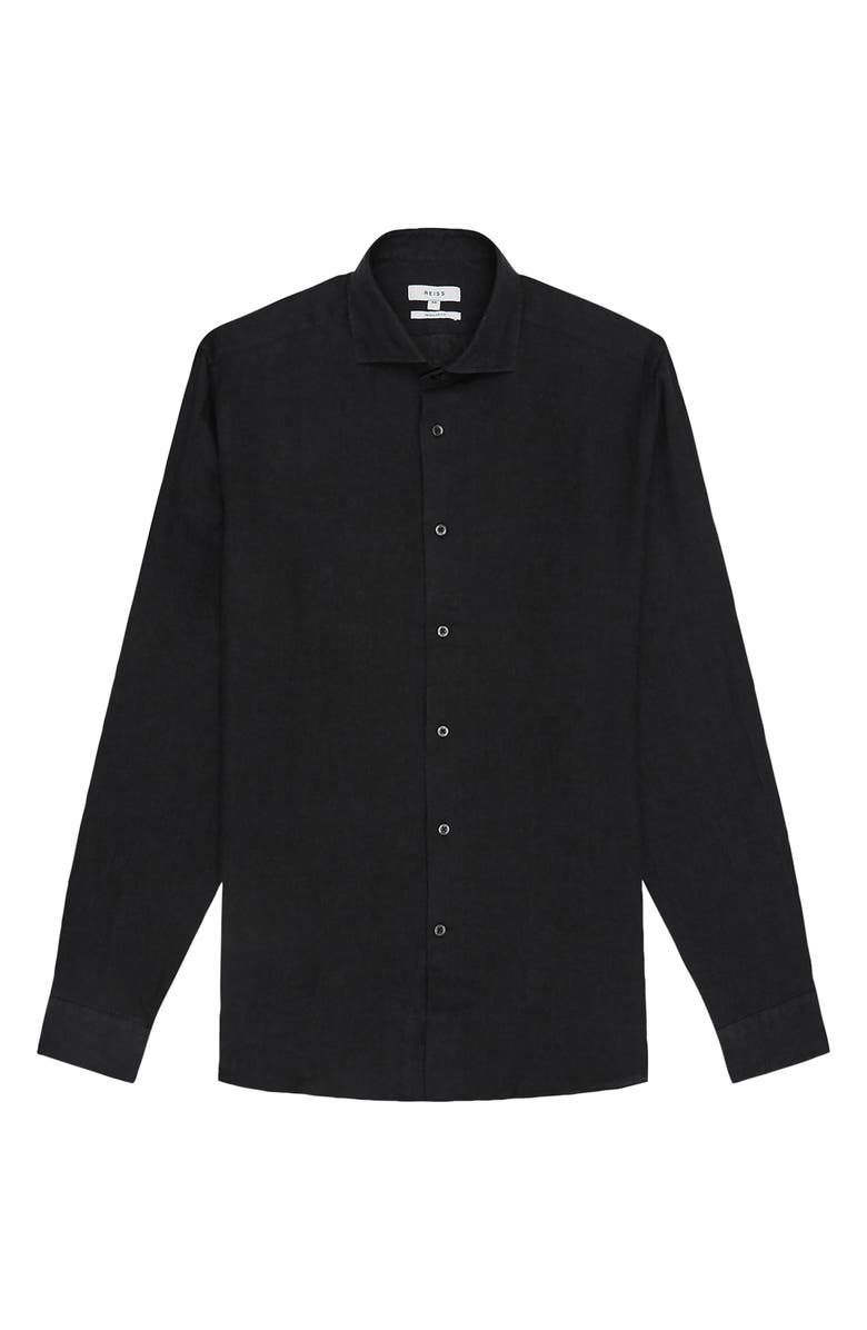 Reiss Ruban Linen Button-Up Shirt, Alternate, color, Black