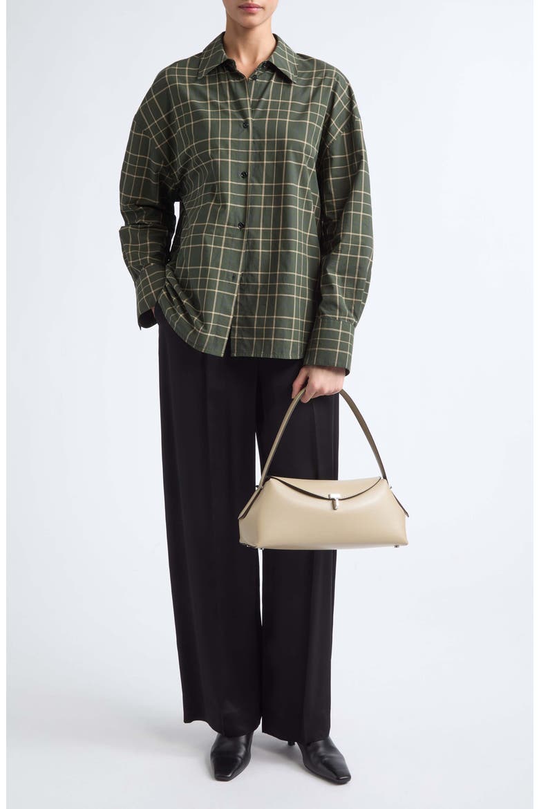 Boxy Long Sleeve Button Down Shirt, Alternate, color, PINE/ POPCORN