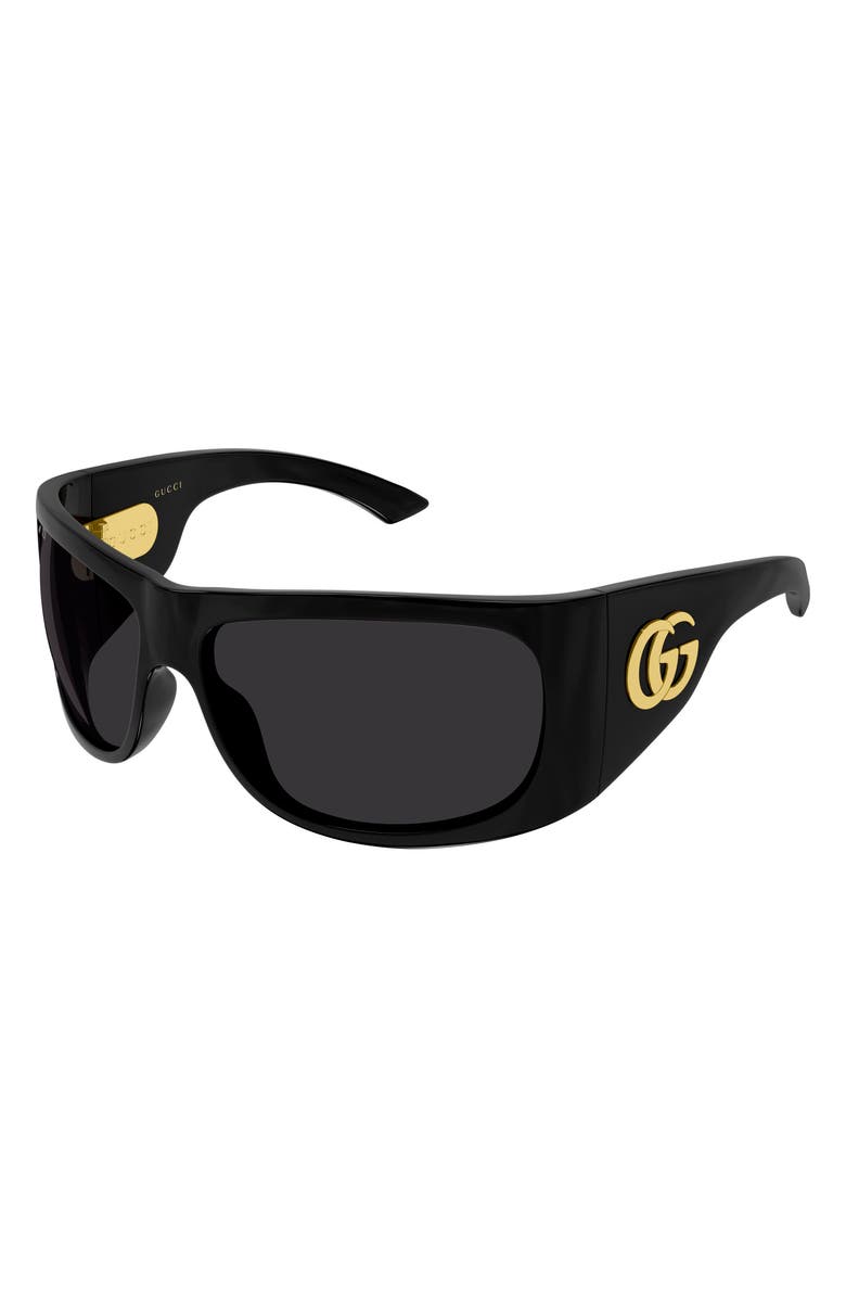Gucci 66mm Oversize Geometric Sunglasses, Alternate, color, Black