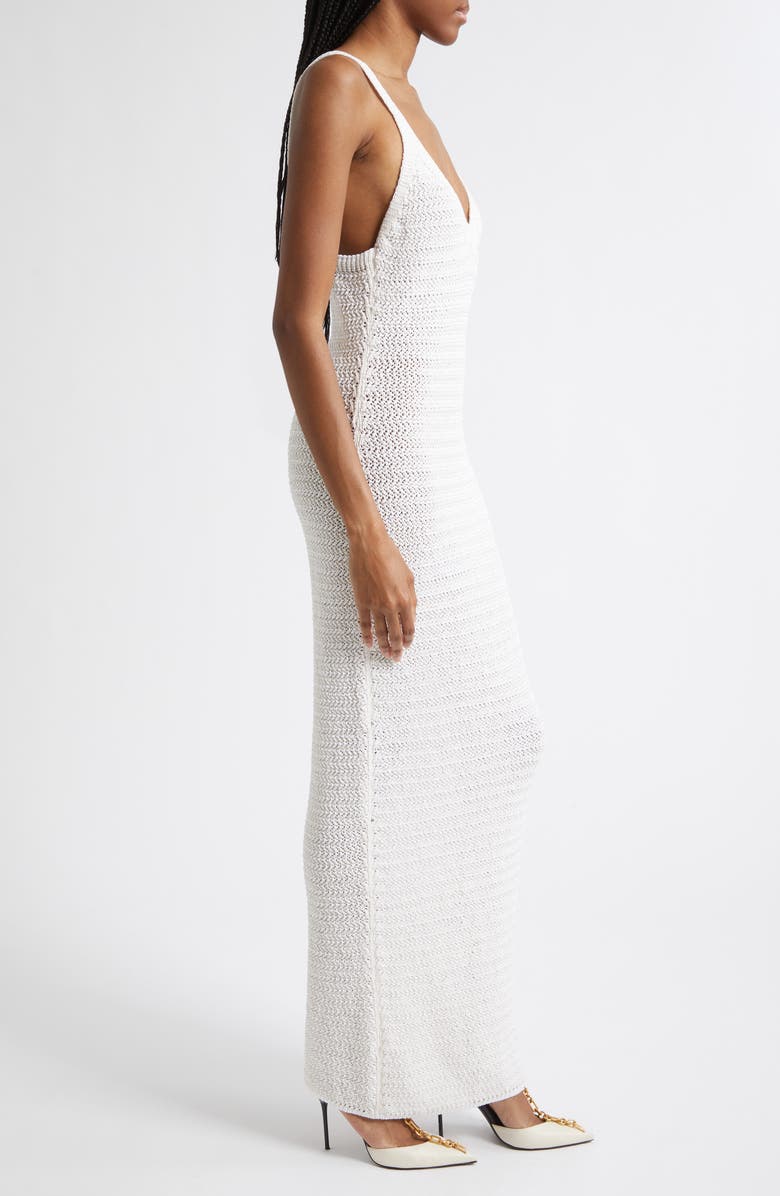 Balmain Dentelle V-Neck Sweater Dress, Alternate, color, 0Ka Natural