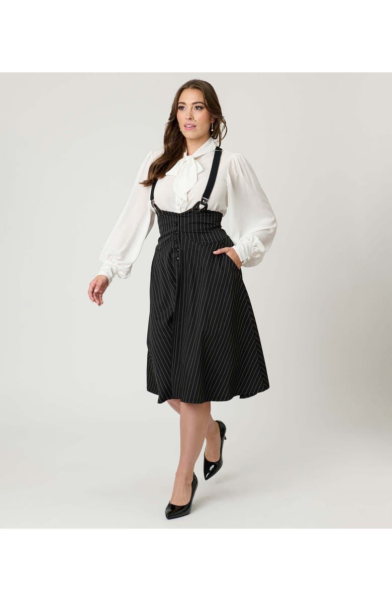 Unique Vintage 1950s Suspender Swing Skirt, Alternate, color, Black