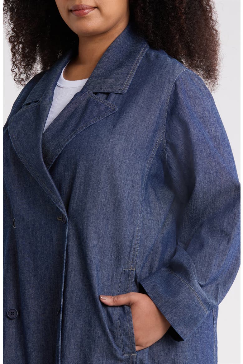 Double Breasted Denim Trench Coat, Alternate, color, DARK INDIGO