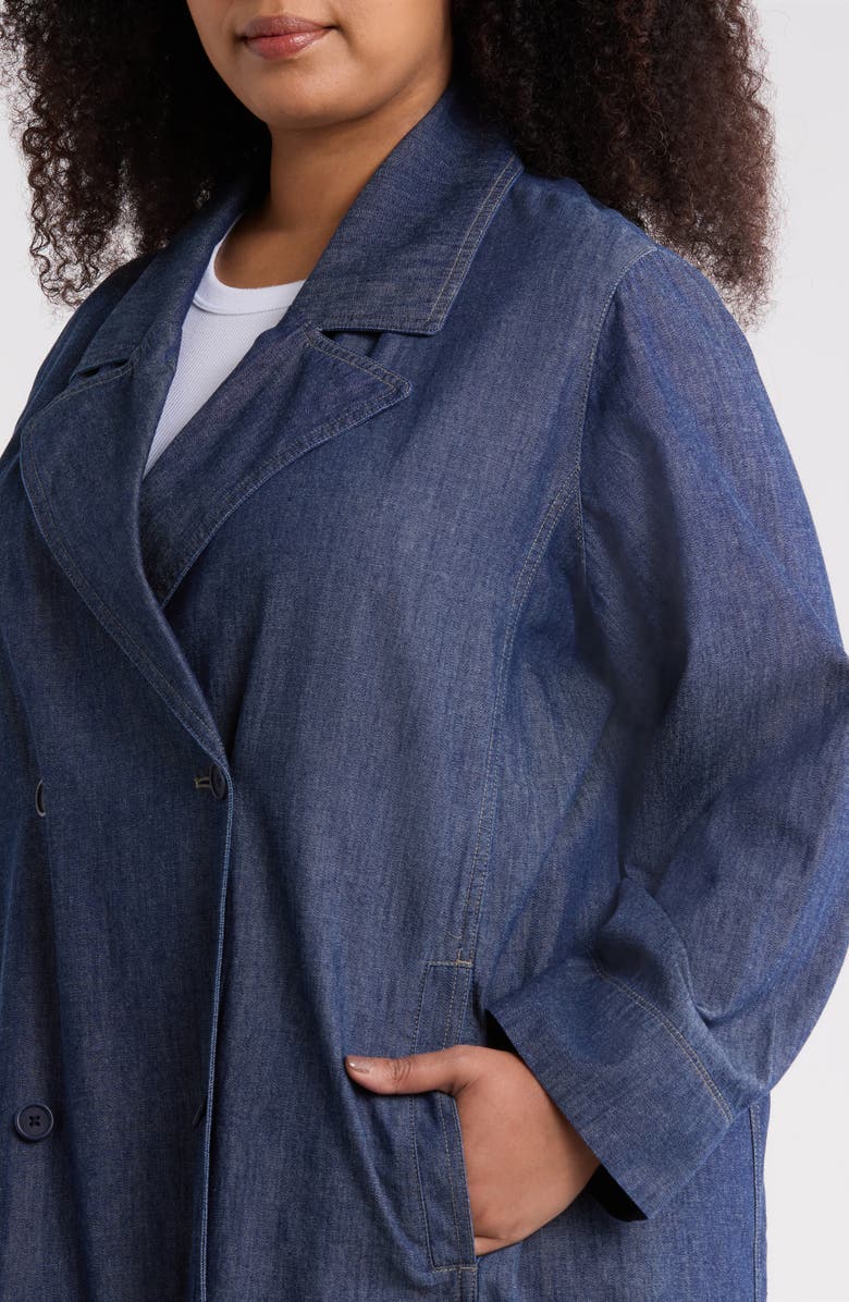 Eileen Fisher Double Breasted Denim Trench Coat, Alternate, color, Dark Indigo