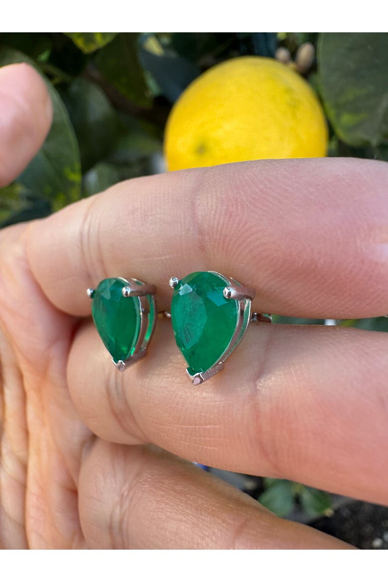 Pear Emerald Stud Earrings, Alternate, color, green