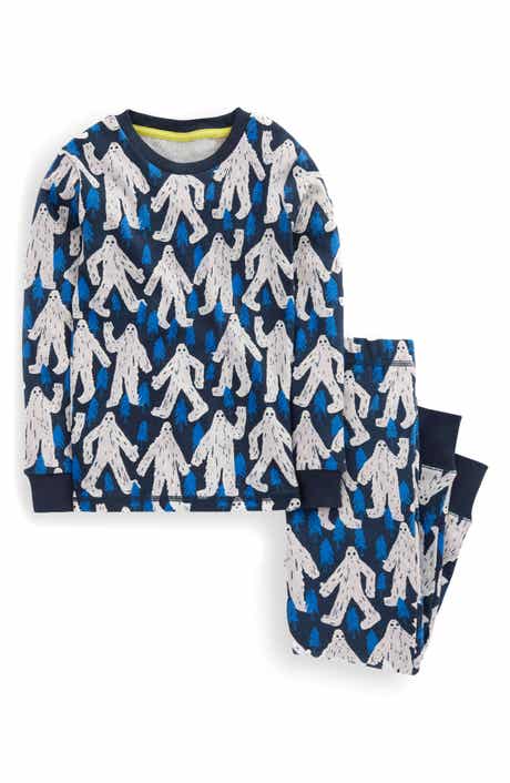 Mini Boden Kids' Yeti Print Glow in the Dark Fitted Two-Piece Cotton Pajamas