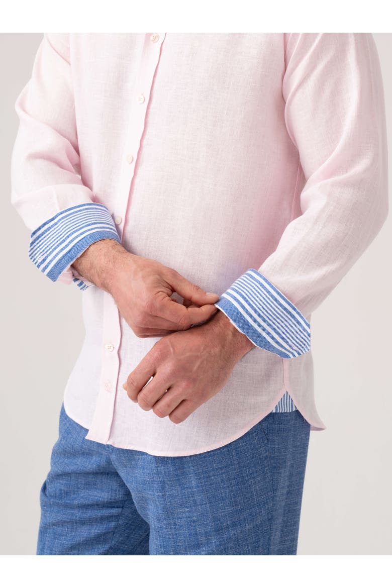 Linen Band Collar Shirt, Alternate, color, Pink