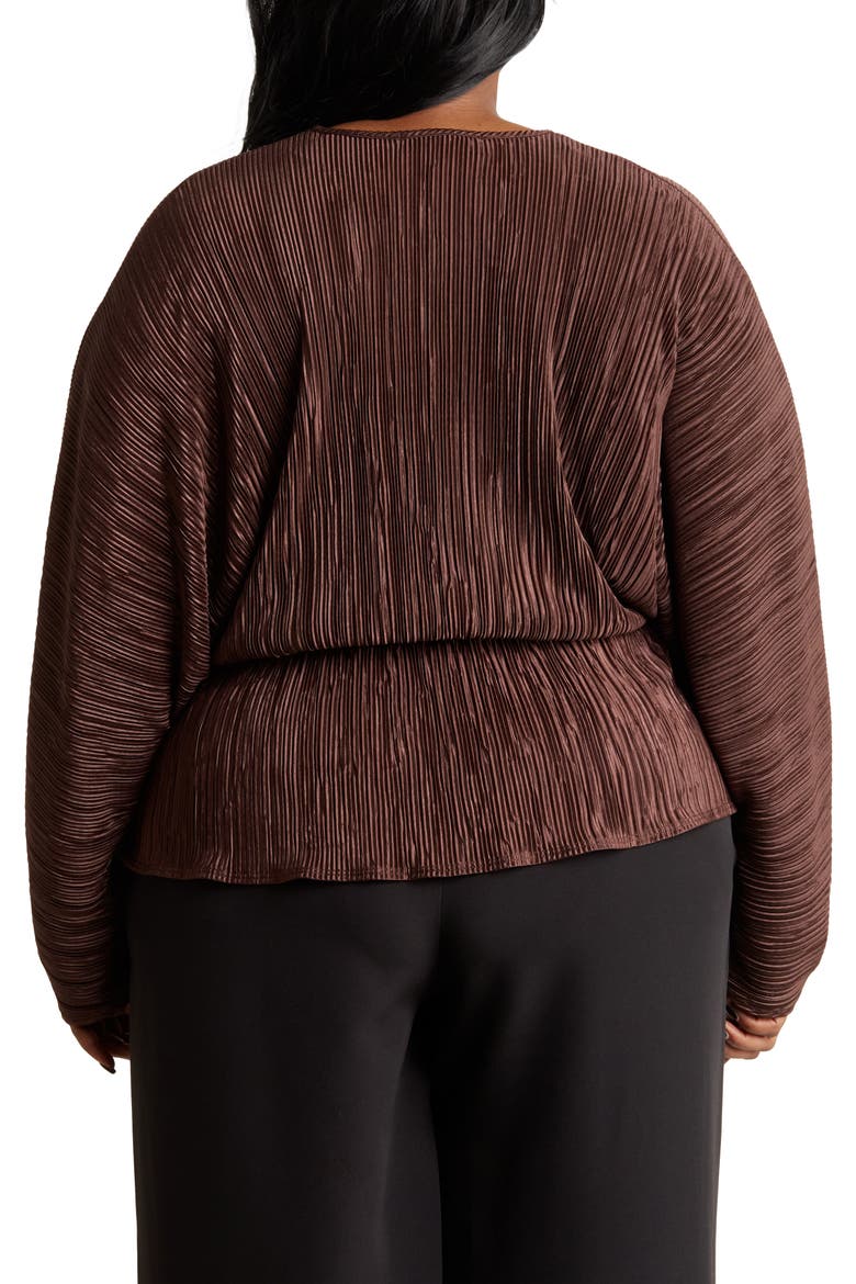Plissé V-Neck Top, Alternate, color, BROWN