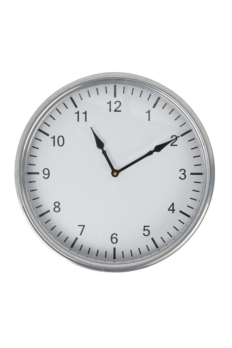 Classic Round Metal Wall Clock, Antique Nickel Finish, Main, color, Silver