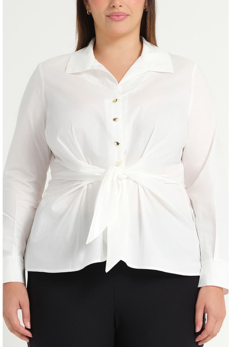 Leo Tie Front Cotton Button-Up Top, Main, color, MILK
