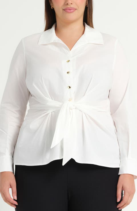 Leo Tie Front Cotton Button-Up Top