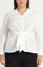 Estelle Leo Tie Front Cotton Button-Up Top