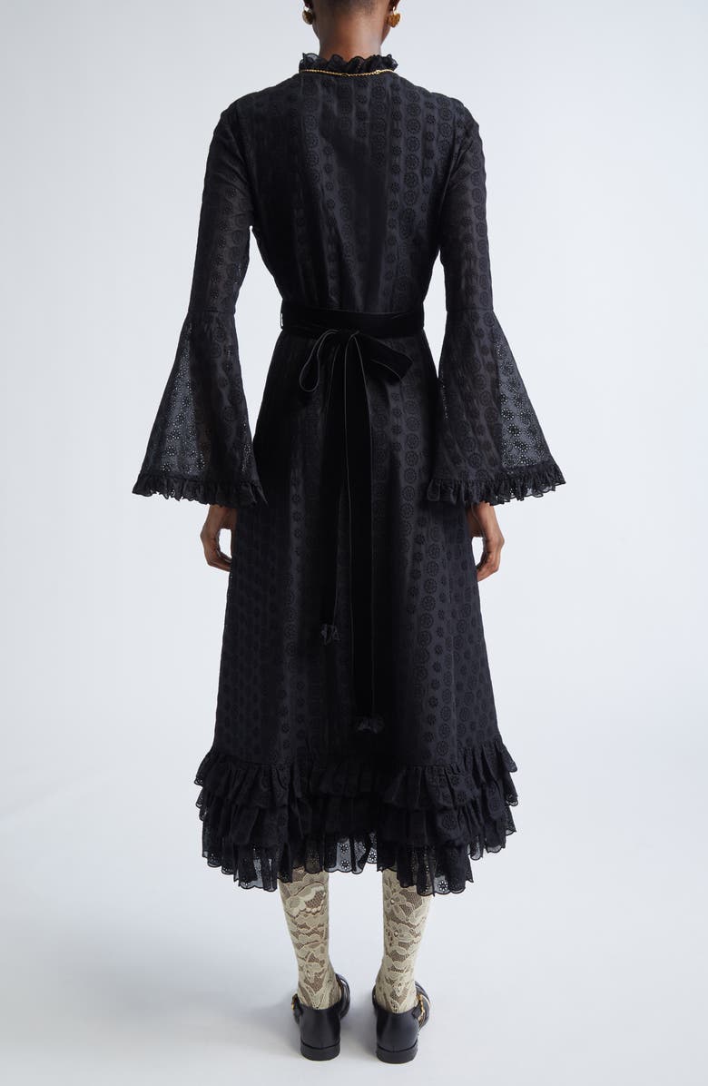 Valentino Garavani Mossi Daisy Long Sleeve Eyelet Dress, Alternate, color, Black