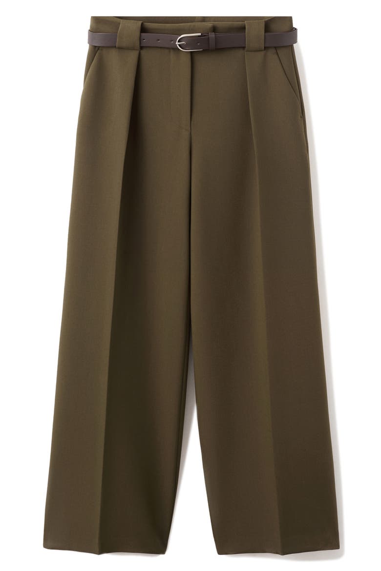 Belted Pleated Straight Leg Pants, Alternate, color, KHAKI GREEN