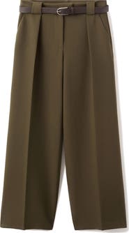 MANGO Belted Pleated Straight Leg Pants