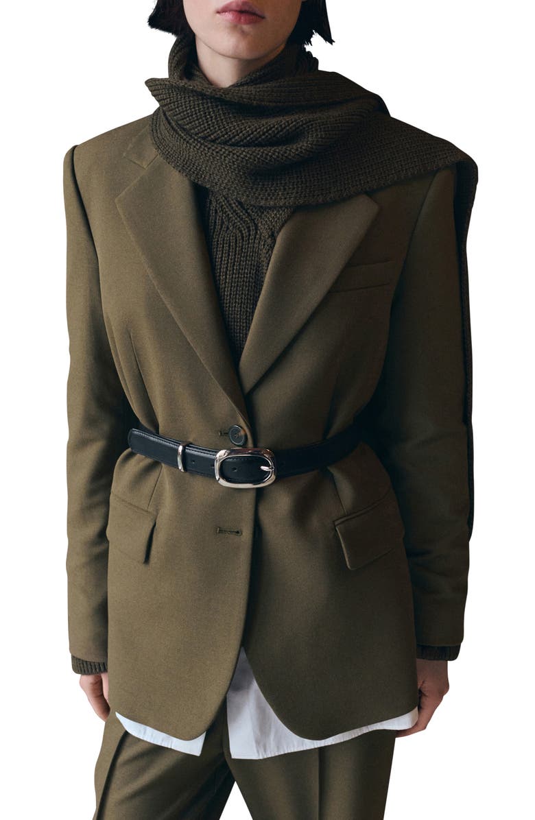 MANGO Notch Collar Blazer, Main, color, Khaki Green