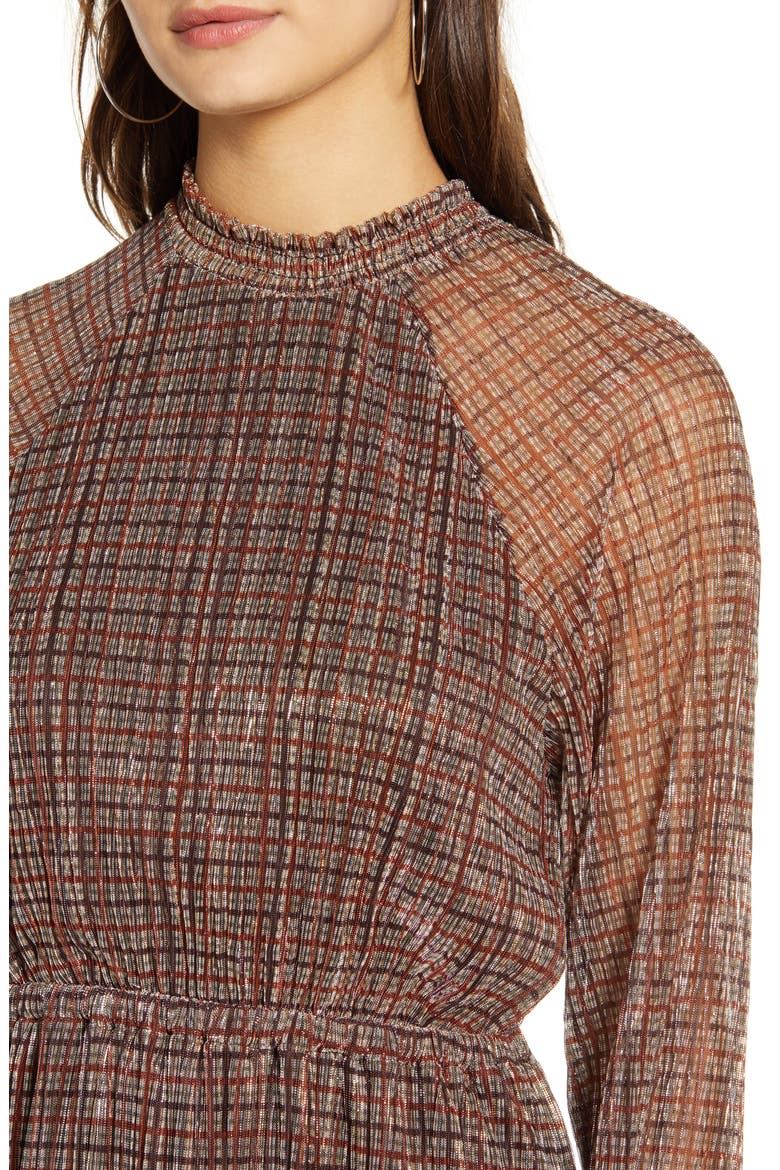 Alexandra Shimmer Plaid Long Sleeve Dress, Alternate, color, BIRCH
