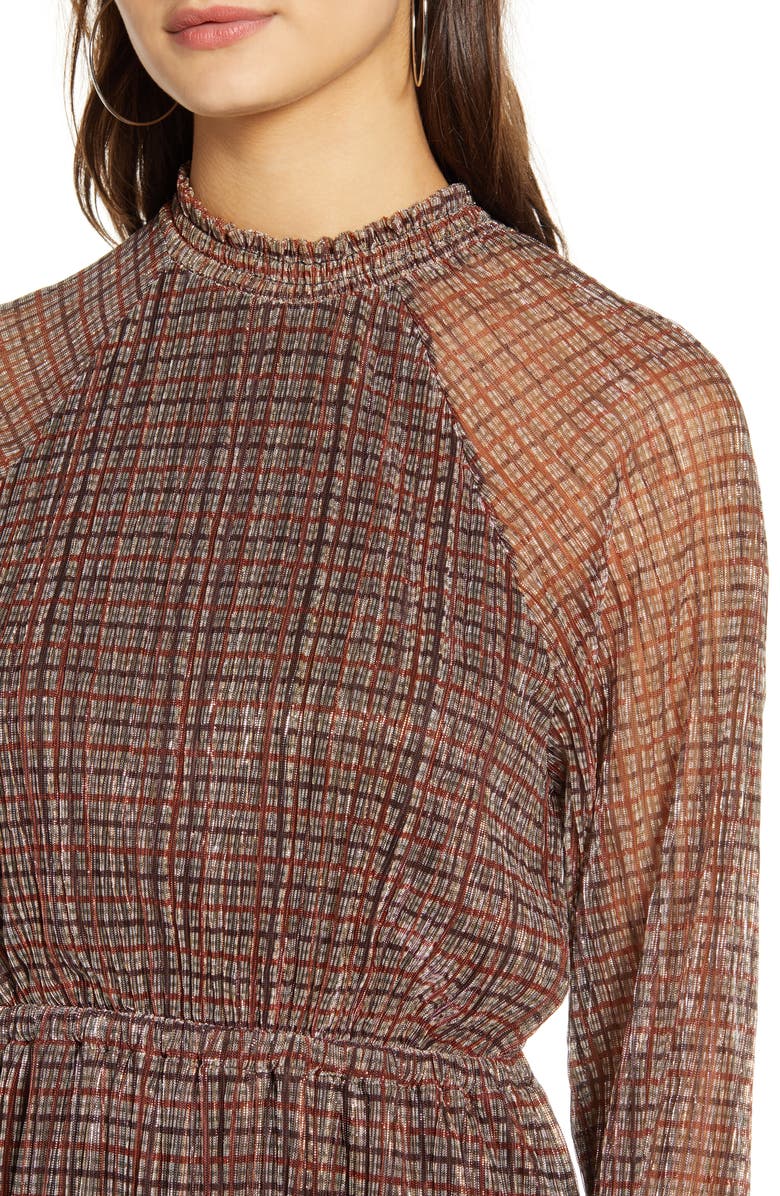 VERO MODA Alexandra Shimmer Plaid Long Sleeve Dress, Alternate, color,