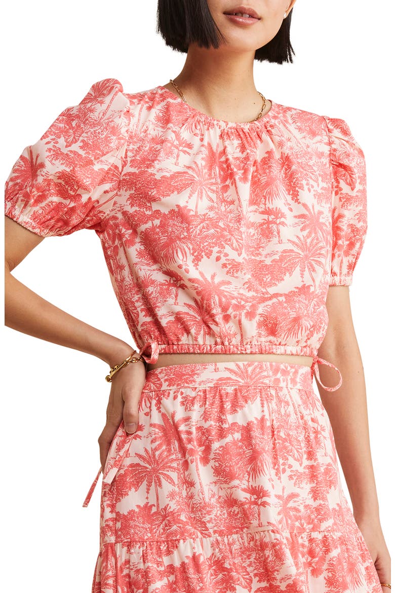Palm Print Puff Sleeve Top, Main, color, TOILE - RUM RUNNER