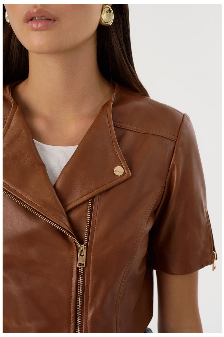 Kirsi Gold | Cropped Biker Jacket, Alternate, color, Luggage