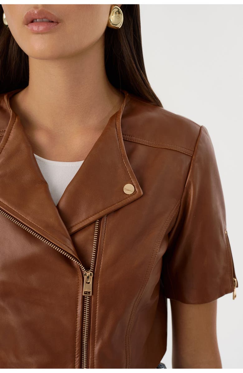 LAMARQUE Kirsi Gold | Cropped Biker Jacket, Alternate, color, Luggage