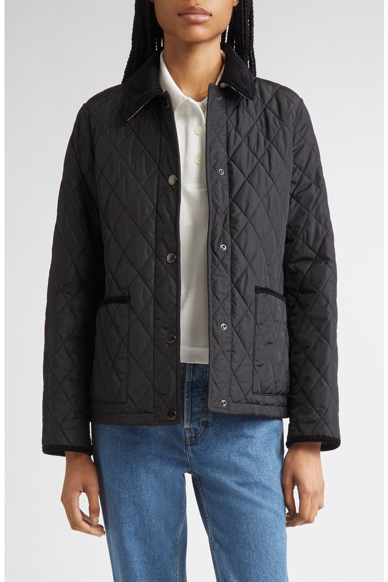 Quilted Nylon Barn Jacket, Main, color, BLACK/ SAND IP CHECK