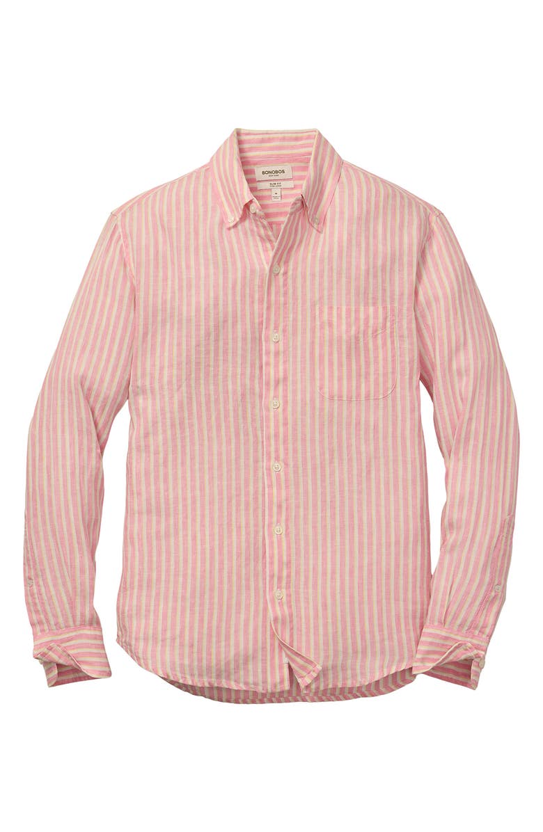 Bonobos Slim Fit Stripe Linen Button-Down Shirt, Alternate, color, 