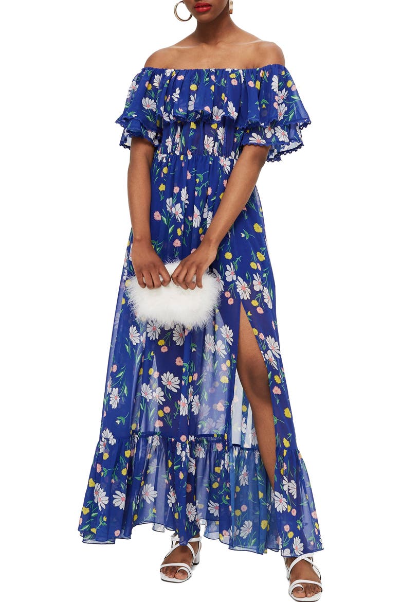 Blair Floral Off the Shoulder Maxi Dress, Main, color, BLUE MULTI
