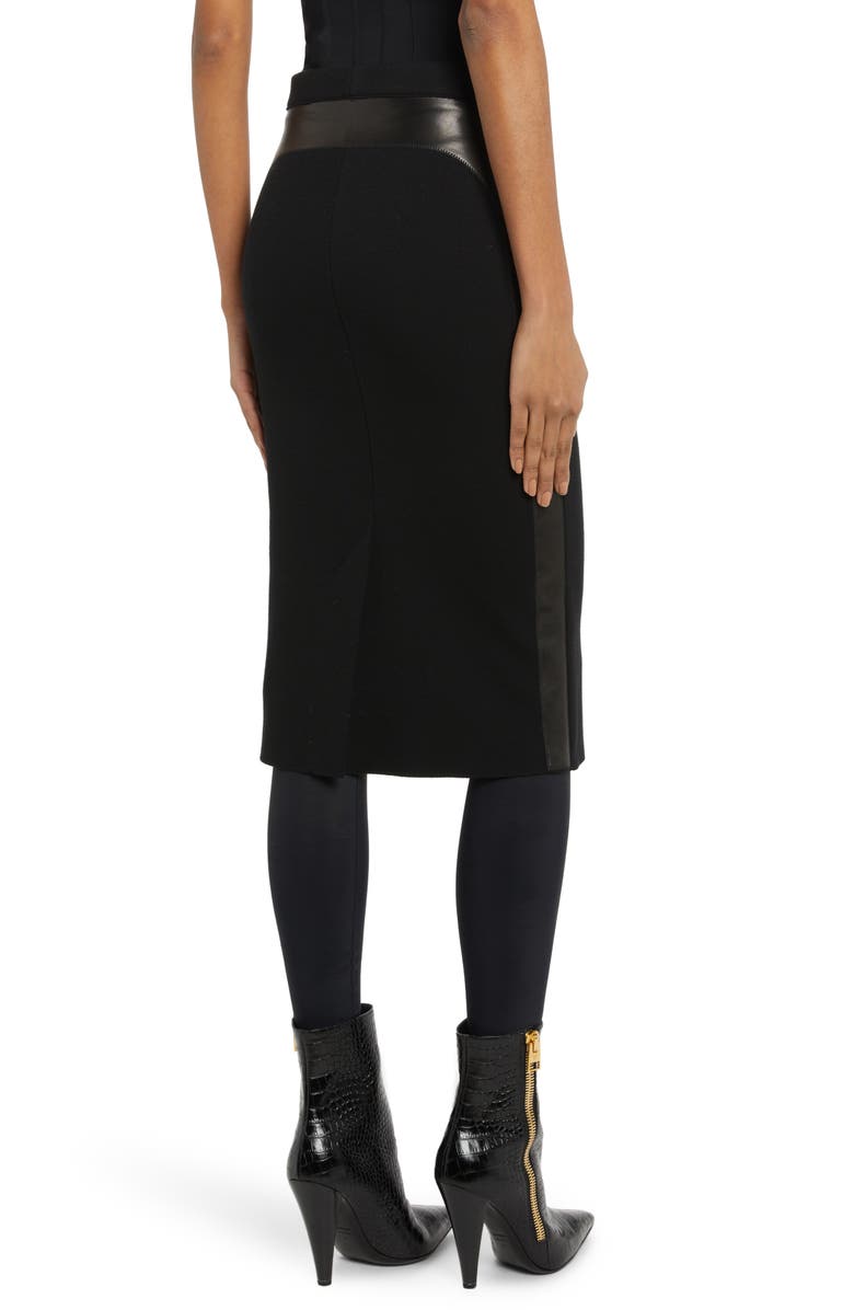 TOM FORD Wool Blend Crepe & Leather Pencil Skirt, Alternate, color,