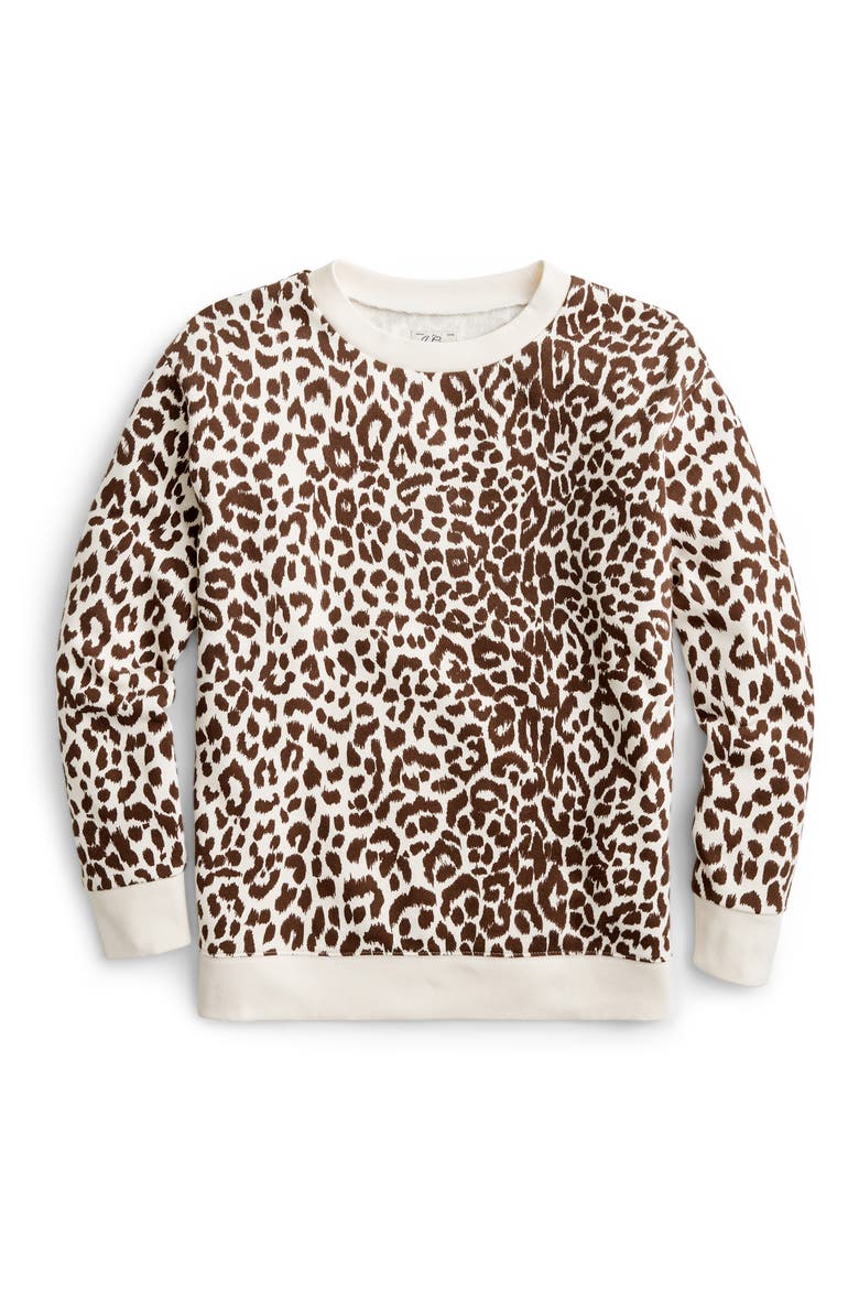 Leopard Cotton Crewneck Sweatshirt, Alternate, color, LANA LEOPARD DUSTY TAUPE