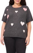 CeCe All Over Heart Short Sleeve Sweater