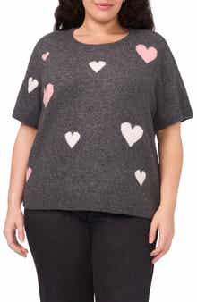 CeCe All Over Heart Short Sleeve Sweater