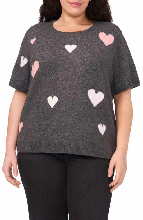 CeCe All Over Heart Short Sleeve Sweater