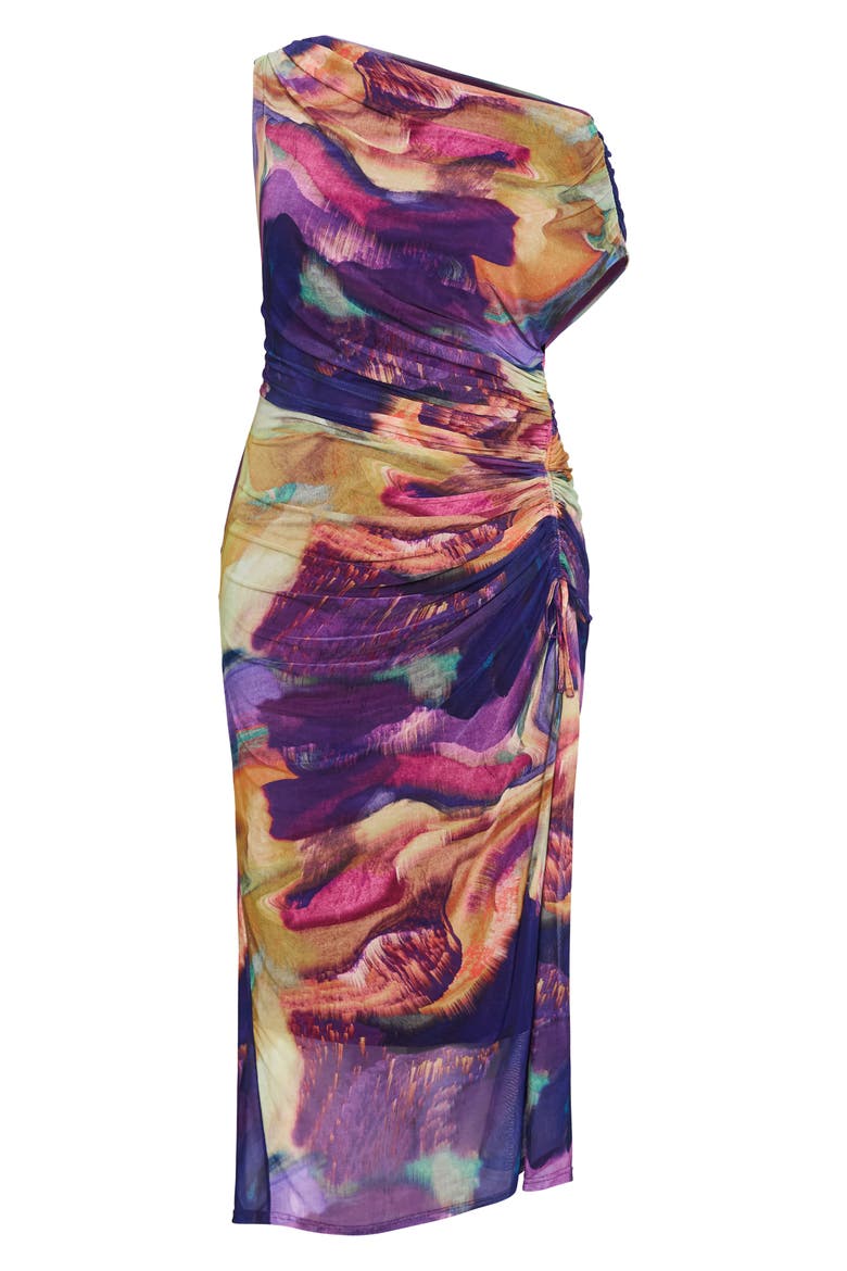 Abstract Floral One-Shoulder Mesh Dress, Main, color, MAJESTIC SWIRL