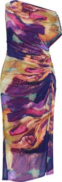 City Chic Abstract Floral One-Shoulder Mesh Dress