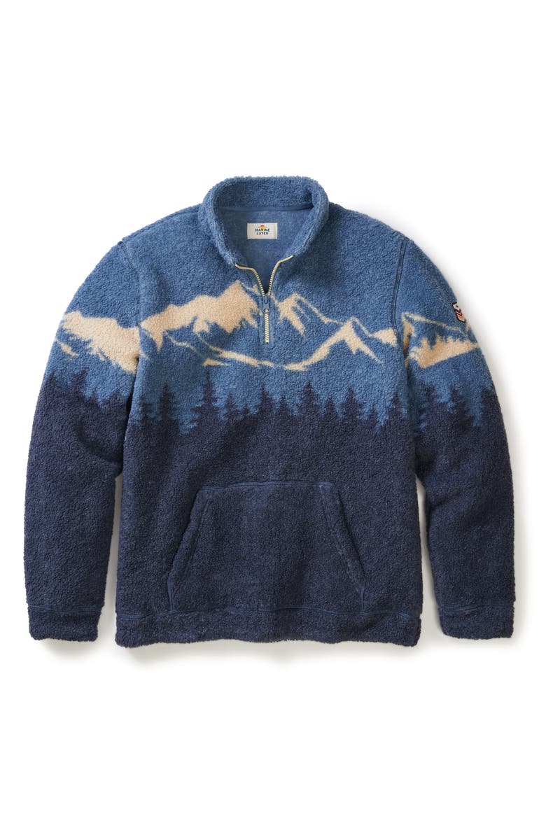Marine Layer Sierra Fleece Quarter Zip Pullover, Alternate, color, Blue Mountain Scene