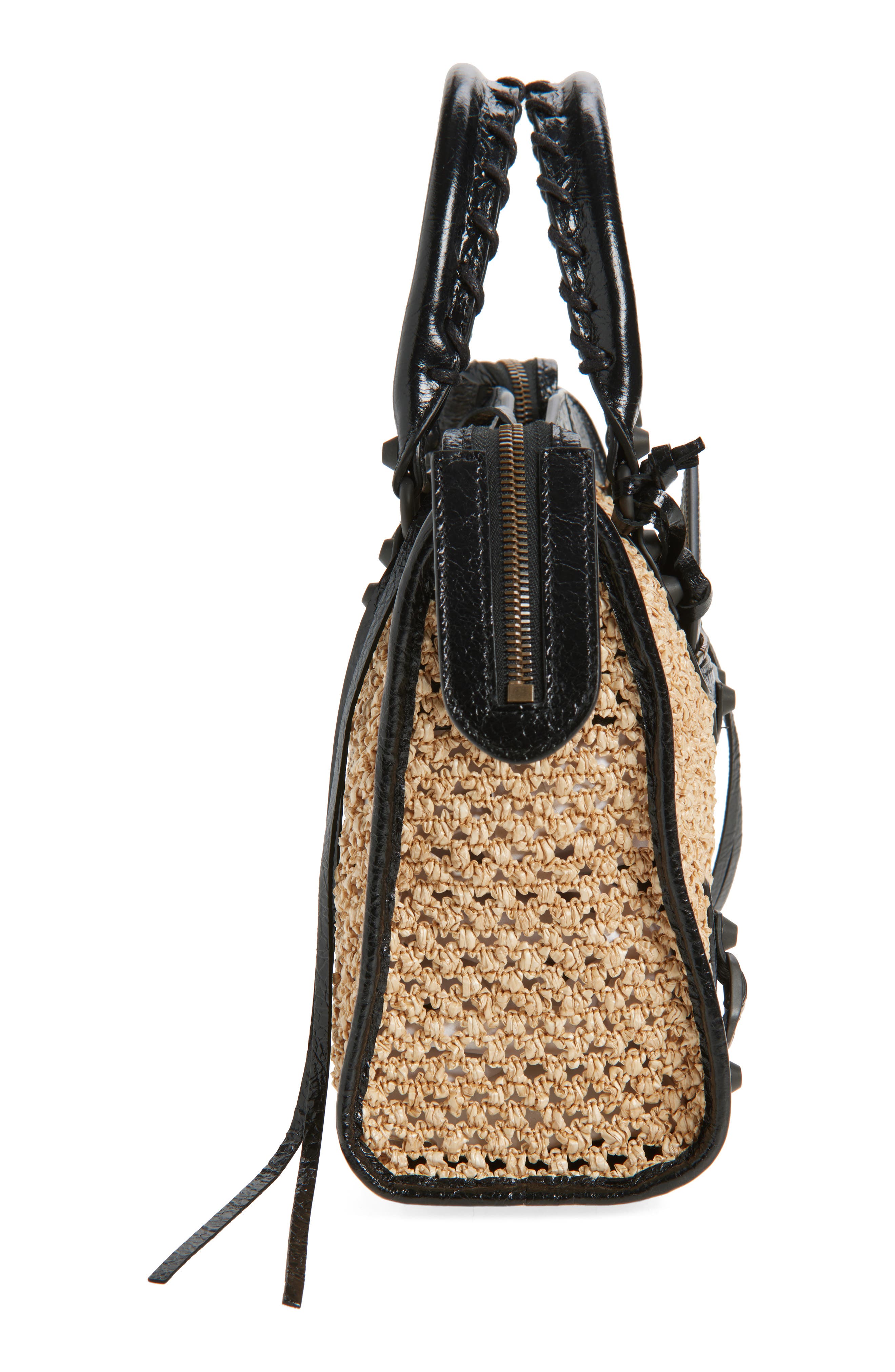 Balenciaga Small Le City Raffia Bag, Alternate, color, Natural/ Black
