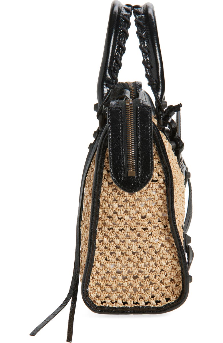 Balenciaga Small Le City Raffia Bag, Alternate, color, Natural/ Black