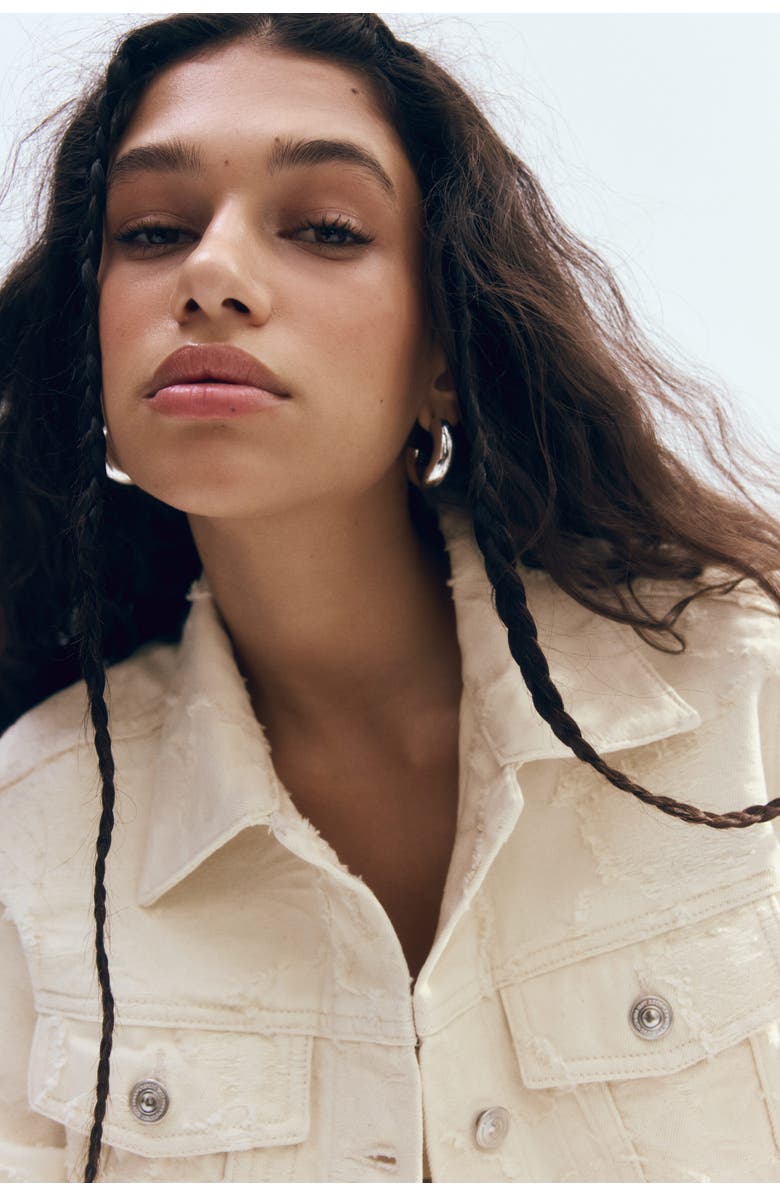 H&M Cropped Twill Jacket, Alternate, color, Cream