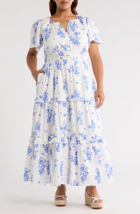 Bestia Floral Palmer Tiered Cotton Maxi Dress (Plus)