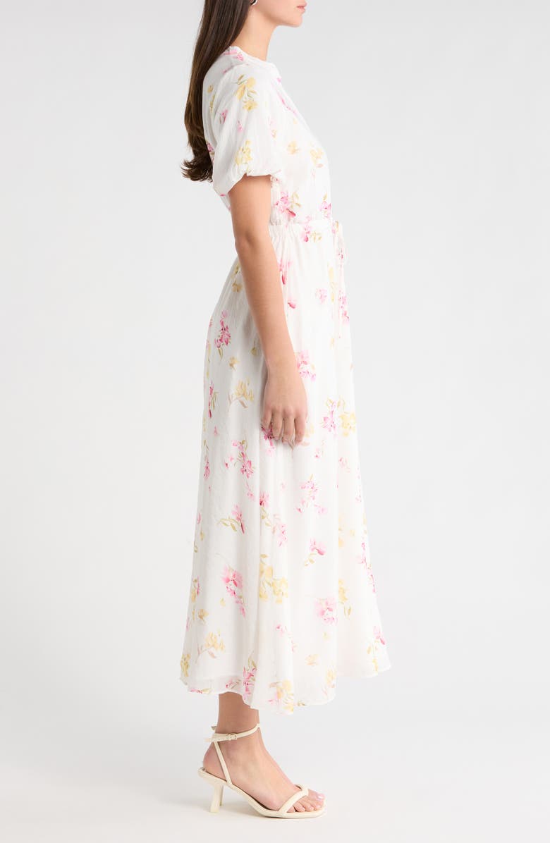 Vince Camuto Floral Split Neck Maxi Dress, Alternate, color, Lemon Cream