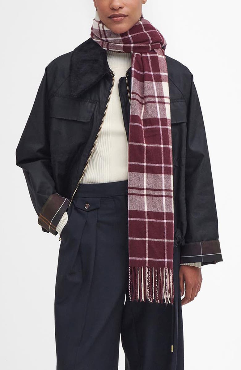 Barbour Hailes Plaid Scarf, Main, color, Cabernet Purple