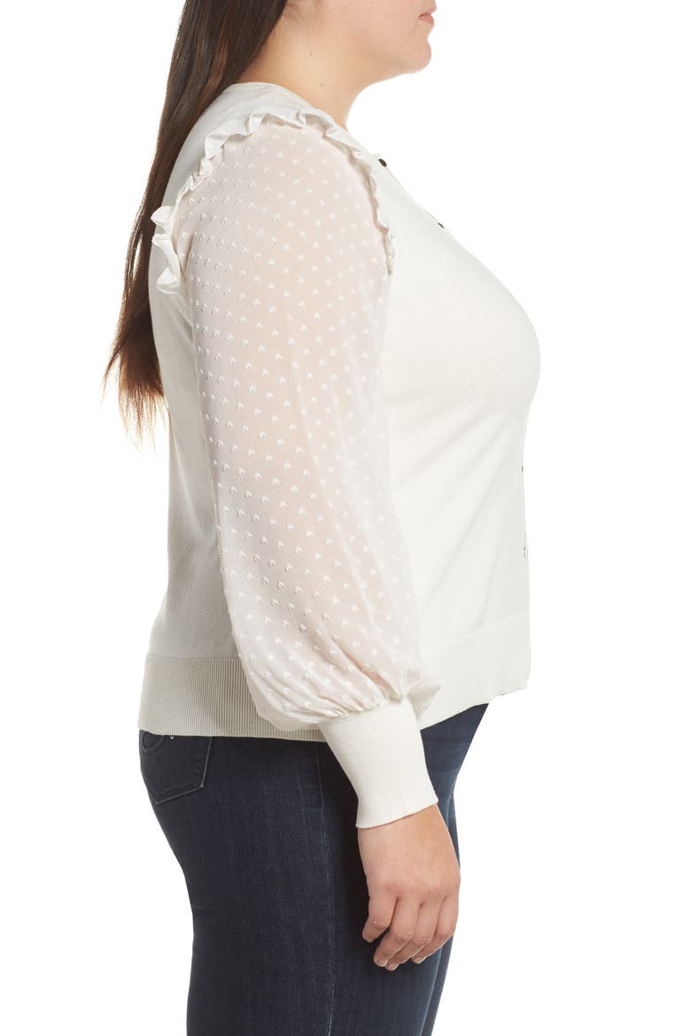 Clip Dot Ruffle Cardigan, Alternate, color, ANTIQUE WHITE
