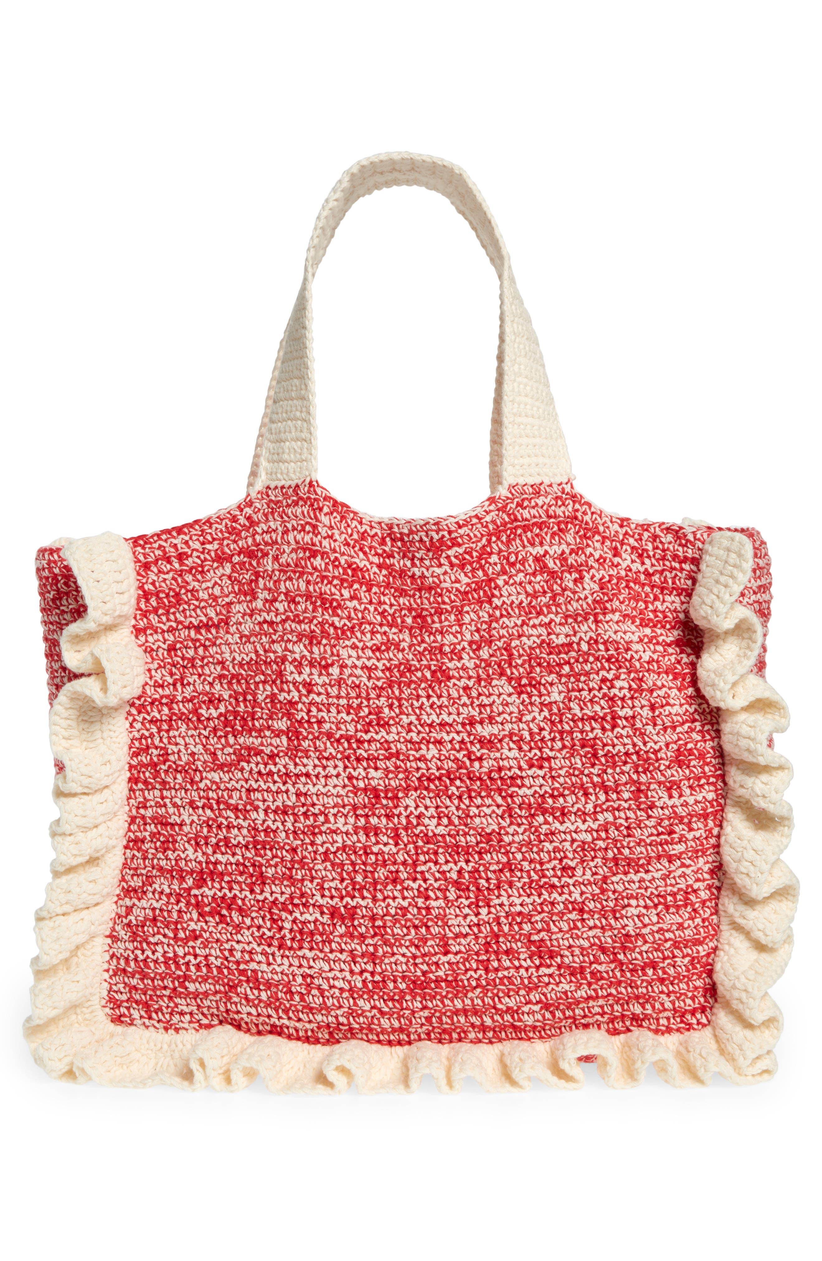 Ganni Organic Cotton Crochet Tote, Alternate, color, 