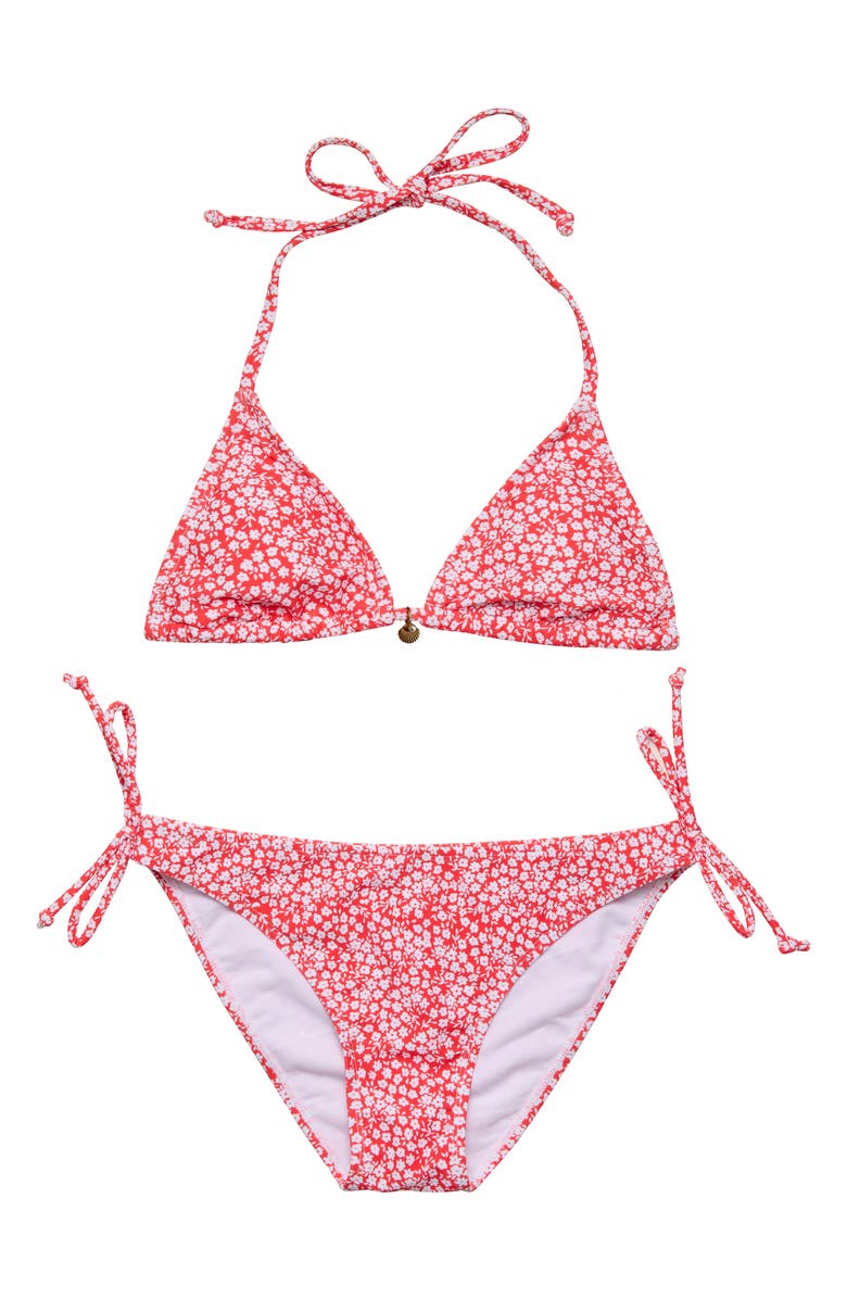Snapper Rock Kids' Ditsy Bloom Triangle Two-Piece Swimsuit, Main, color, Red