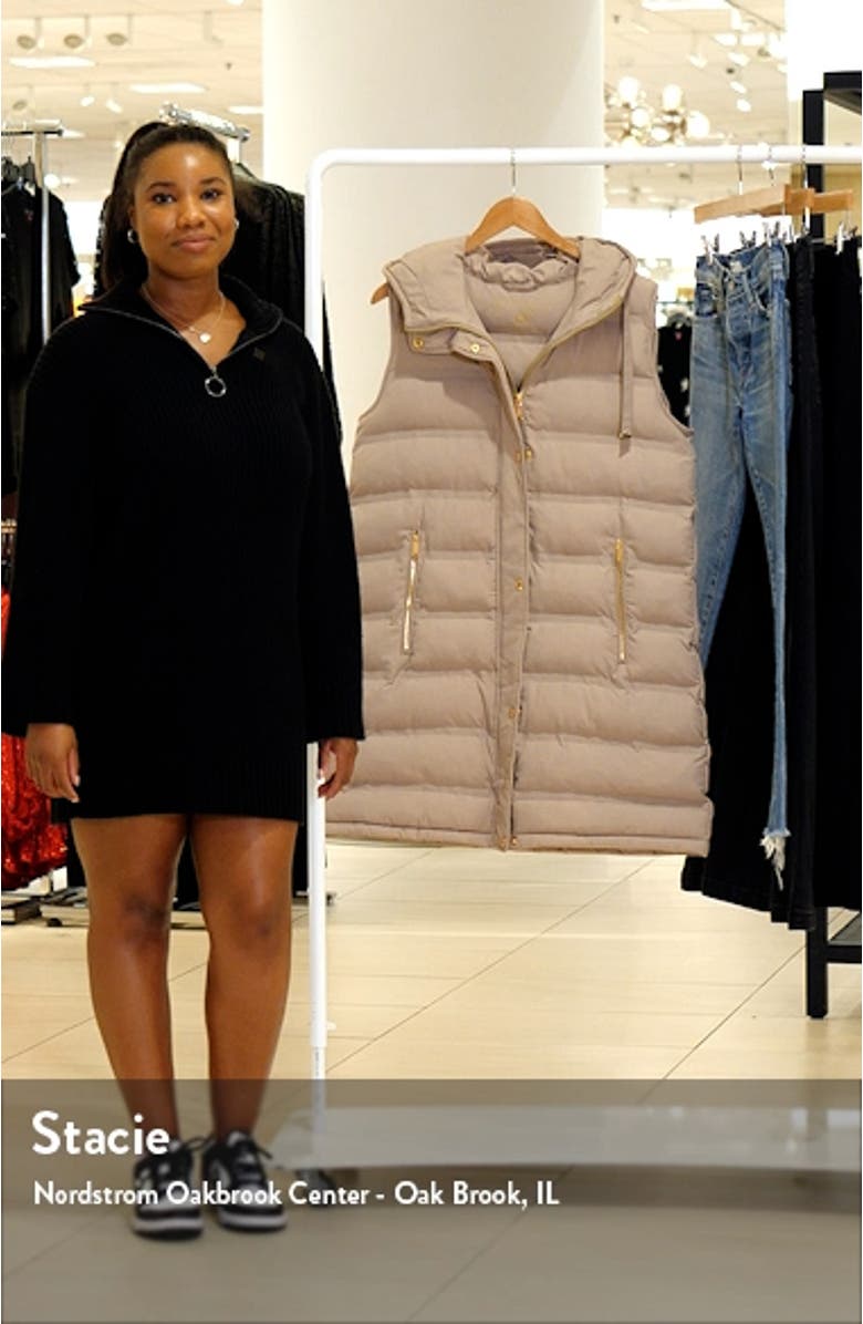 Hooded Water Resistant Longline Puffer Vest, sales video thumbnail