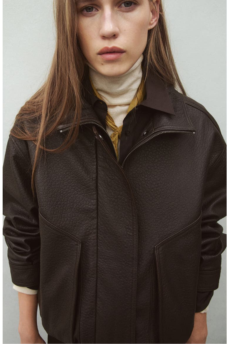 Oversize Leather Jacket, Alternate, color, BROWN