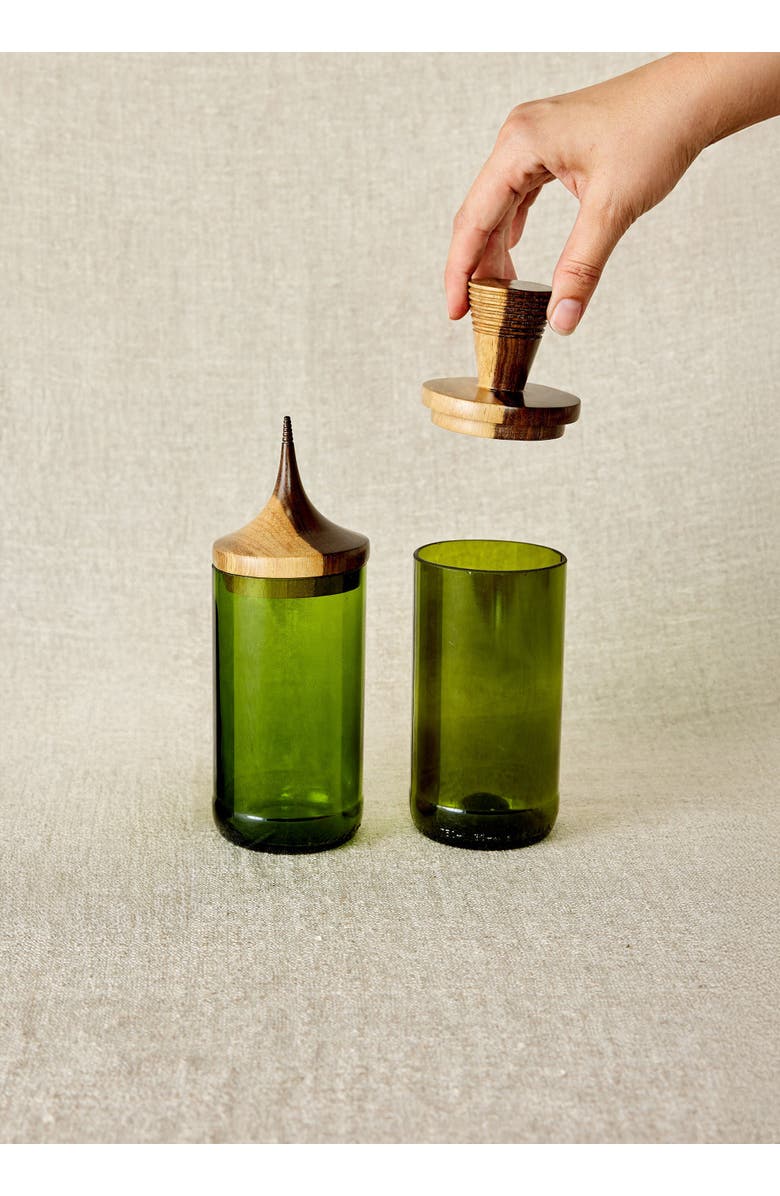 kanju Interiors Wooden Topped Apothecary Jar, Main, color, Green